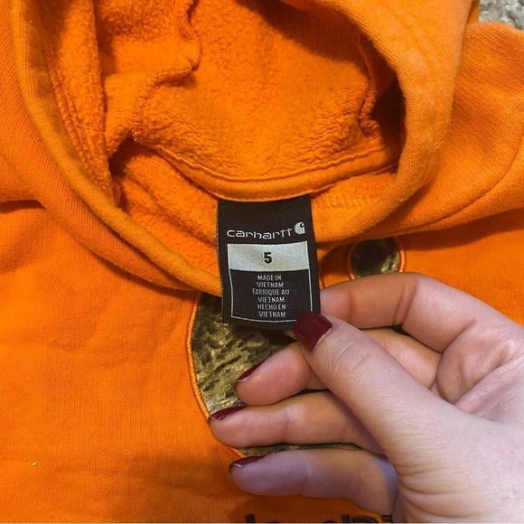 Carhartt Orange Camouflage Sweatshirt Sz 5 Kids Hooded - Picture 4 of 5